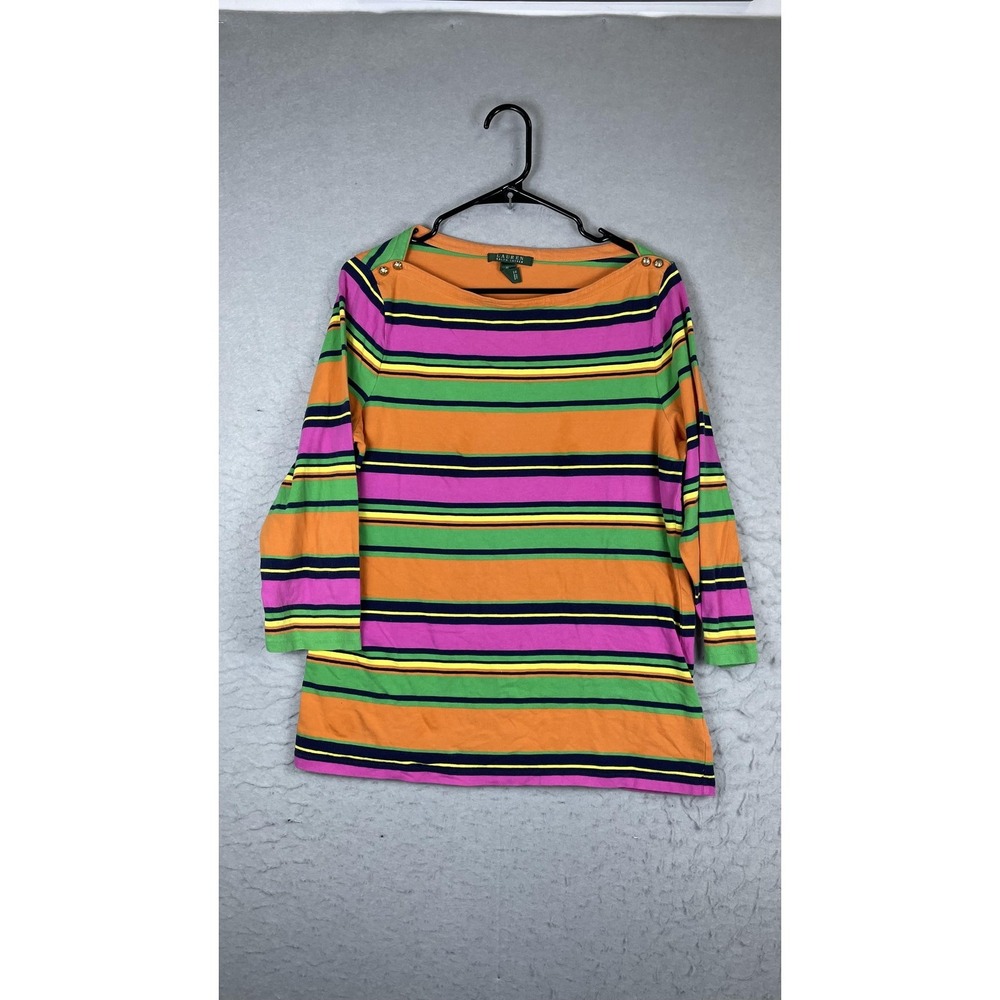 Lauren Ralph Lauren Shirt Womens XL Multicolor Stripe Boat Neck 3/4 Sleeve Tunic